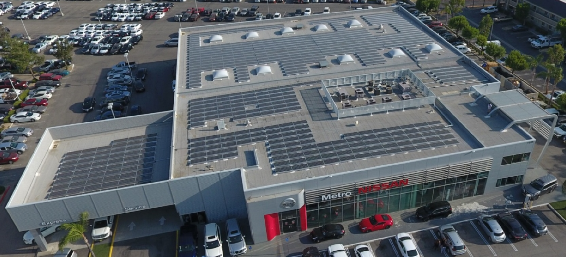 Metro Nissan commercial solar installation, Redlands, CA — 181 kW